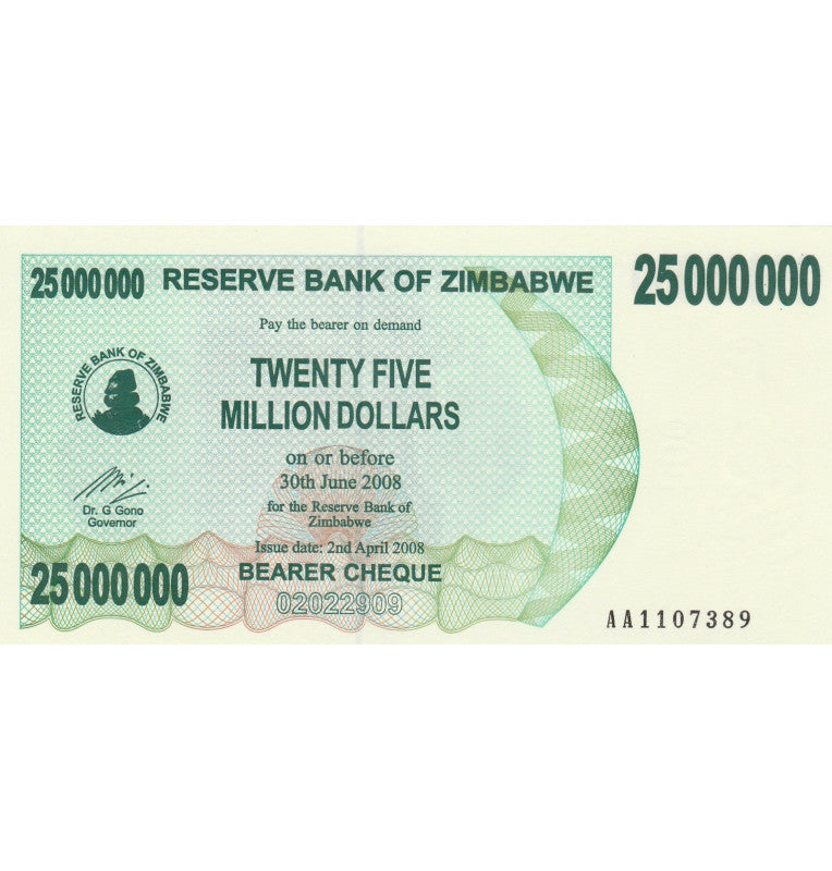 Zimbabwe 25,000,000 2008 Dollars Pick 56